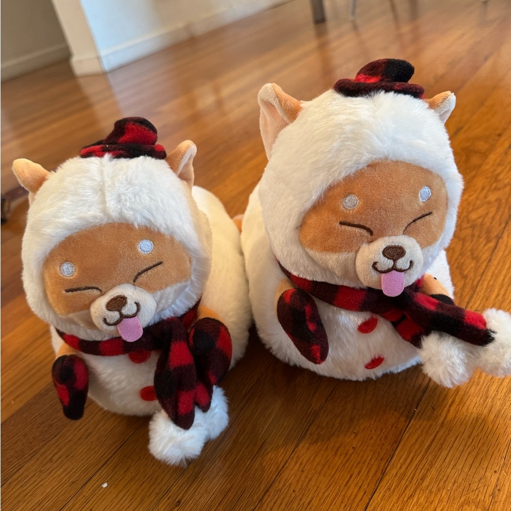 Cute Plush Corgi Dog Holiday Slippers - White and Red